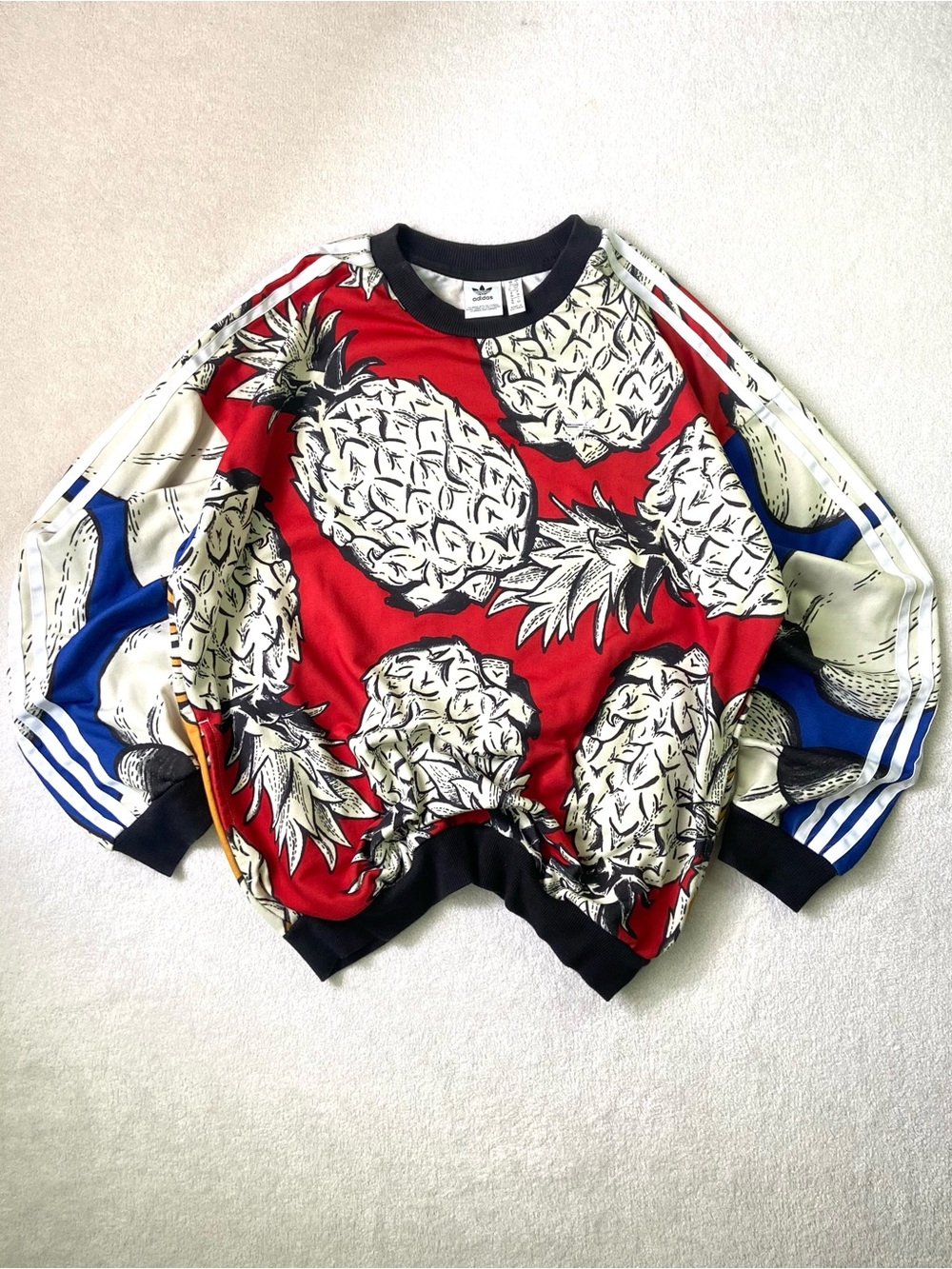 Unisex adidas Red Pineapple Graphic Crewneck Sweatshirt with Blue Accents